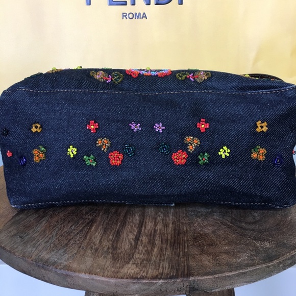 Fendi floral multi color beaded denim bag - Picture 5 of 7